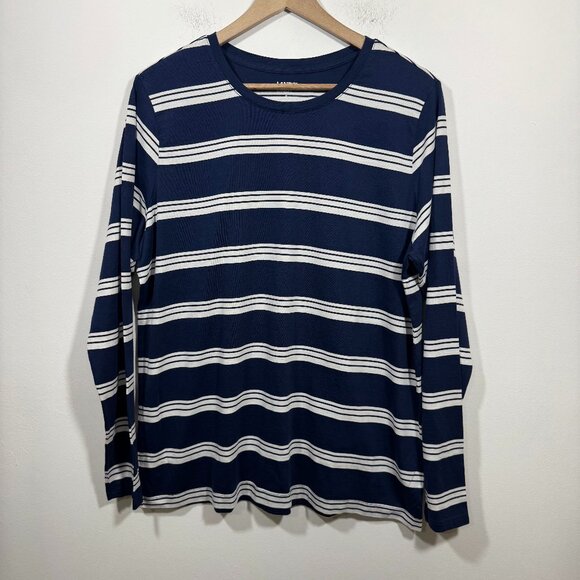 Lands' End Tops - Land’s End Women’s Navy & White Stripe Long Sleeve Casual T Shirt Sz XL Nautical